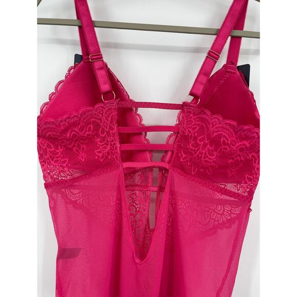 Rachel Roy Sexy Pink Lace Highcut Thong Teddy NEW Size 1X - Picture 7 of 15